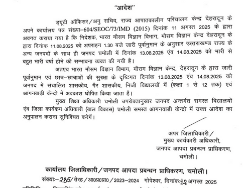 Image for Schools and Anganwadi Centers to remain closed in chamoli on August 13-14