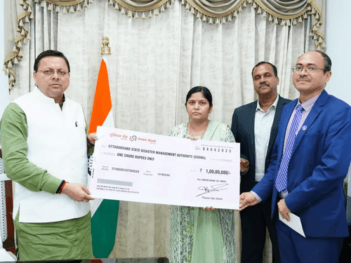 यूनियन बैंक ऑफ इंडिया ने आपदा राहत के लिए मुख्यमंत्री राहत कोष में दिया ₹1 करोड़