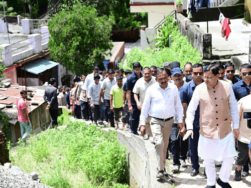 Image for CM Dhami met disaster-affected people in Tharali, Chamoli